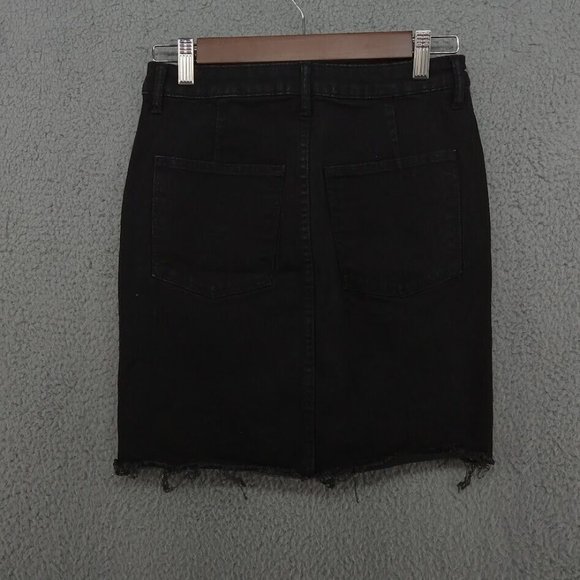 H&M &Denim Skirt Womens 4 Black Pencil Skirt Distressed Ripped Frayed Hem Jeans - Picture 5 of 8
